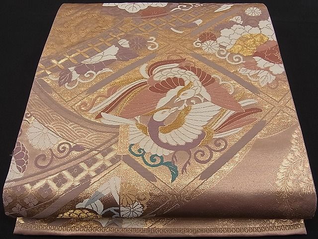 平和屋着物■六通柄袋帯 向かい鳥吉祥花文 金糸 逸品 n-fw1691