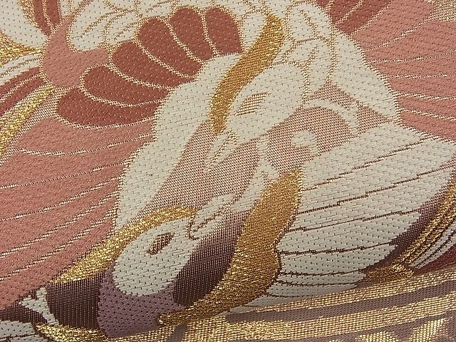 平和屋着物■六通柄袋帯 向かい鳥吉祥花文 金糸 逸品 n-fw1691