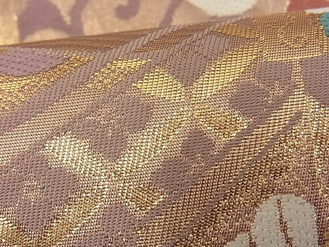 平和屋着物■六通柄袋帯 向かい鳥吉祥花文 金糸 逸品 n-fw1691