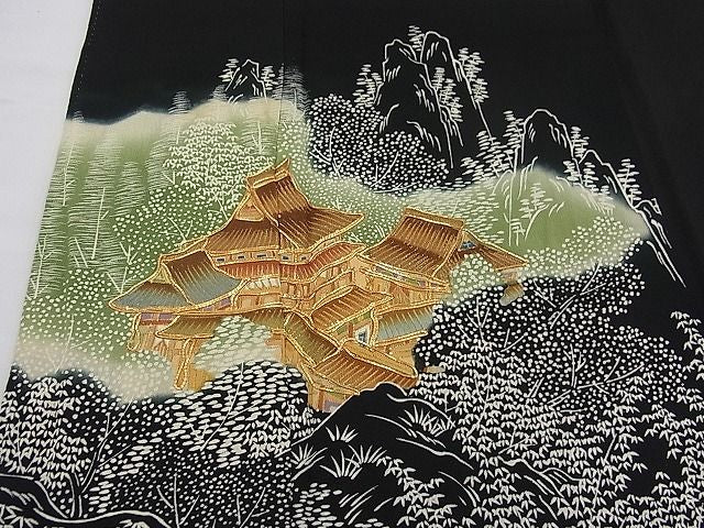 平和屋着物■豪華黒留袖 駒刺繍 風景文 金彩 逸品 n-fw1707