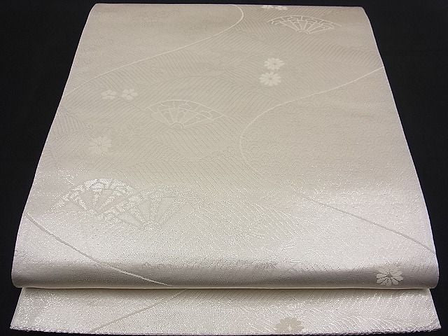平和屋着物■両面六通柄袋帯 唐織 絵皿花鳥文 銀糸 逸品 n-fw2175