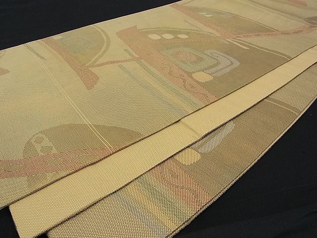 平和屋着物■六通柄袋帯 幾何学文様 金糸 逸品 ga1337