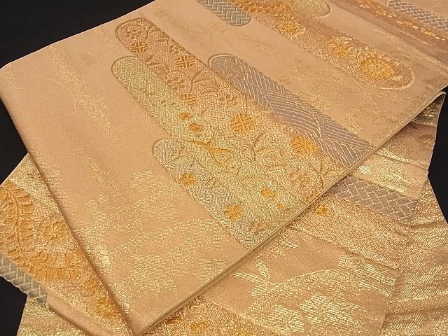 平和屋着物■六通柄袋帯 金彩錦 霞鳥吉祥花文 金糸 逸品 ga1513