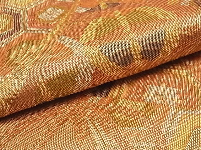 平和屋着物■佐賀錦 六通柄袋帯 吉祥飛鶴花蝶文 金糸 逸品 ga1608