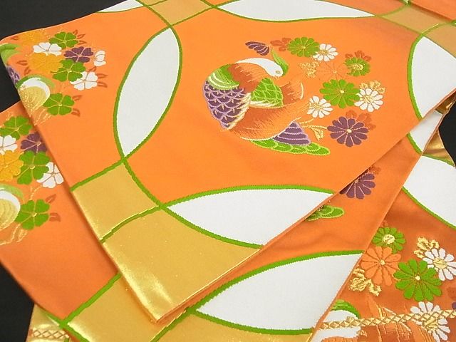 平和屋着物■六通柄袋帯 唐織 鴛鴦花文 金糸 逸品 ga1627