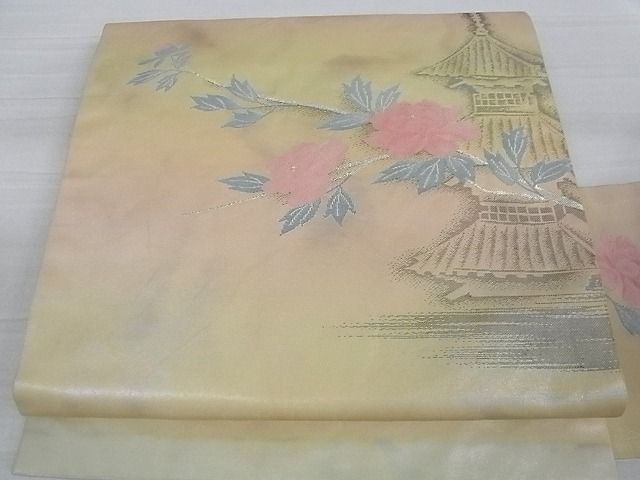 平和屋着物■九寸名古屋帯 風景花文 金銀糸 逸品 ga1739