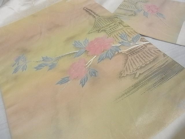 平和屋着物■九寸名古屋帯 風景花文 金銀糸 逸品 ga1739