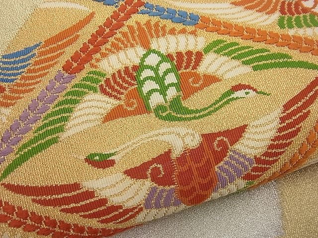 平和屋着物■太鼓柄袋帯 唐織 綴れ 地紙向かい鶴文 逸品 n-gh1748