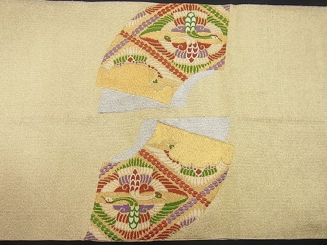 平和屋着物■太鼓柄袋帯 唐織 綴れ 地紙向かい鶴文 逸品 n-gh1748