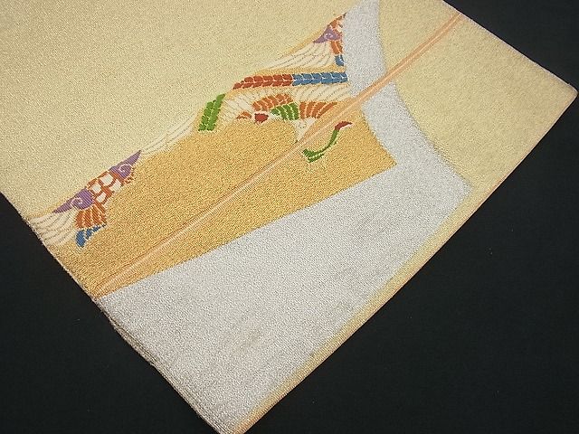 平和屋着物■太鼓柄袋帯 唐織 綴れ 地紙向かい鶴文 逸品 n-gh1748