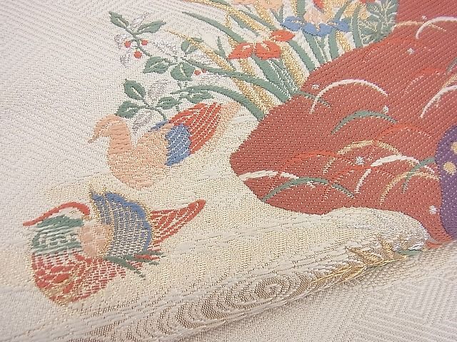 平和屋着物■太鼓柄袋帯 唐織 流水鴛鴦草花文 逸品 n-gh1758