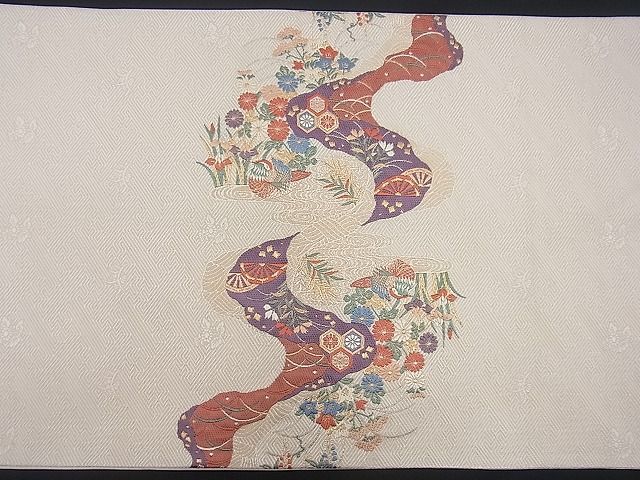 平和屋着物■太鼓柄袋帯 唐織 流水鴛鴦草花文 逸品 n-gh1758