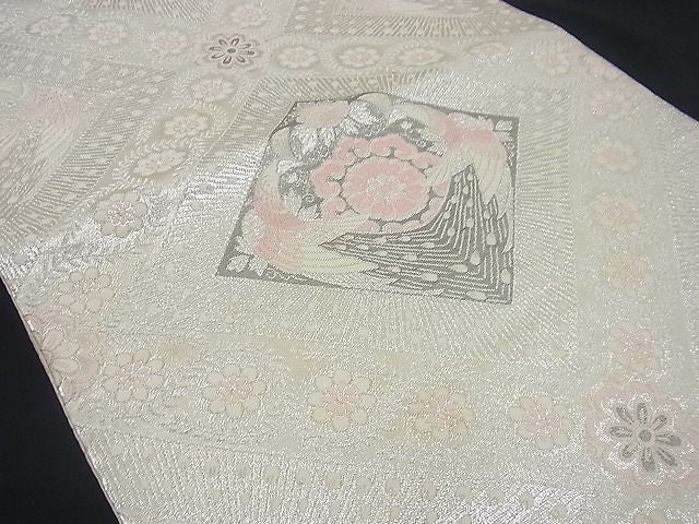 平和屋着物■六通柄袋帯 唐織 孔雀花菱文 銀糸 逸品 n-gh1784