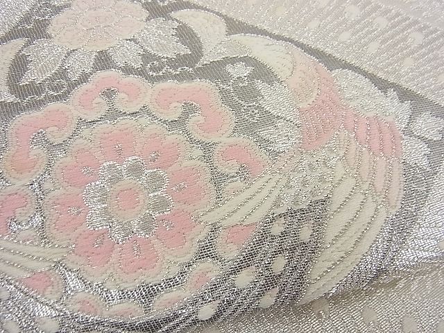 平和屋着物■六通柄袋帯 唐織 孔雀花菱文 銀糸 逸品 n-gh1784