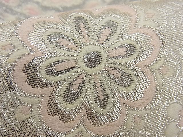 平和屋着物■六通柄袋帯 唐織 孔雀花菱文 銀糸 逸品 n-gh1784