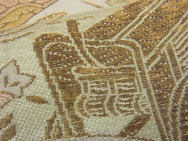 平和屋着物■六通柄袋帯 流水地紙御所車花文 金銀糸 逸品 n-gh1827