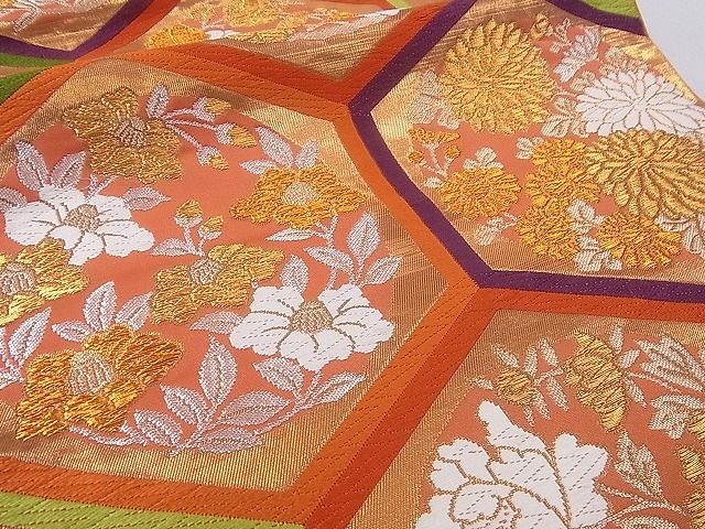平和屋着物■六通柄袋帯 唐織 亀甲繋ぎ花文 金銀糸 逸品 gh5030