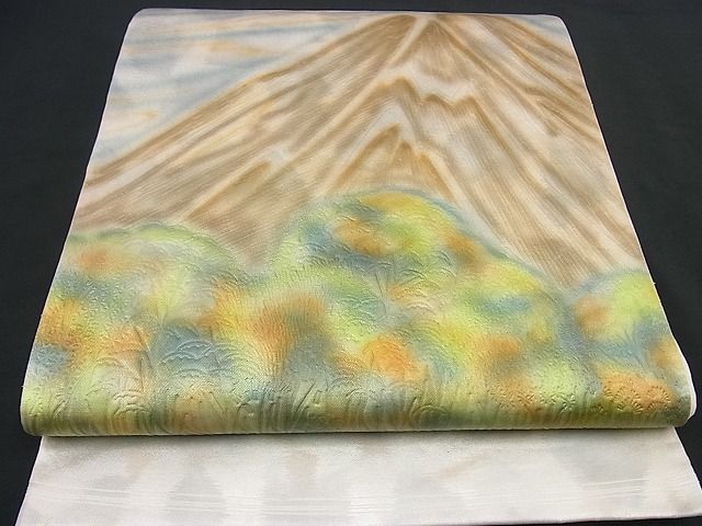 平和屋着物■六通太鼓柄袋帯 手描き 地紋起こし 重ね山風景文 逸品 n-gt1747