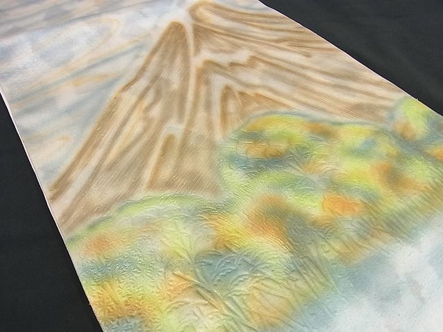 平和屋着物■六通太鼓柄袋帯 手描き 地紋起こし 重ね山風景文 逸品 n-gt1747