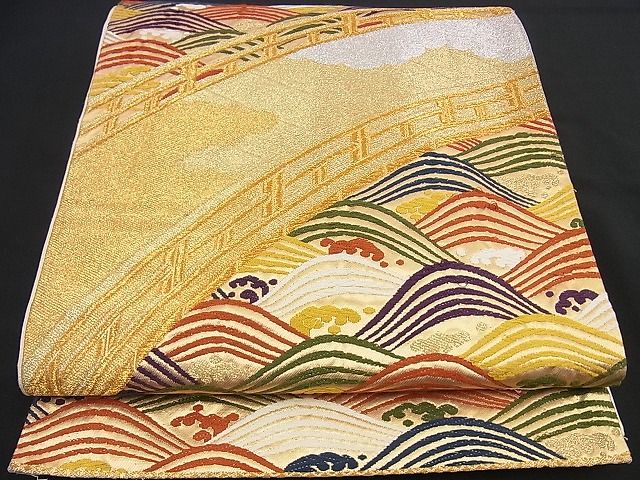 平和屋着物■六通柄袋帯 唐織 珀寿錦 渡り橋立波文 金銀糸 逸品 n-gt1751
