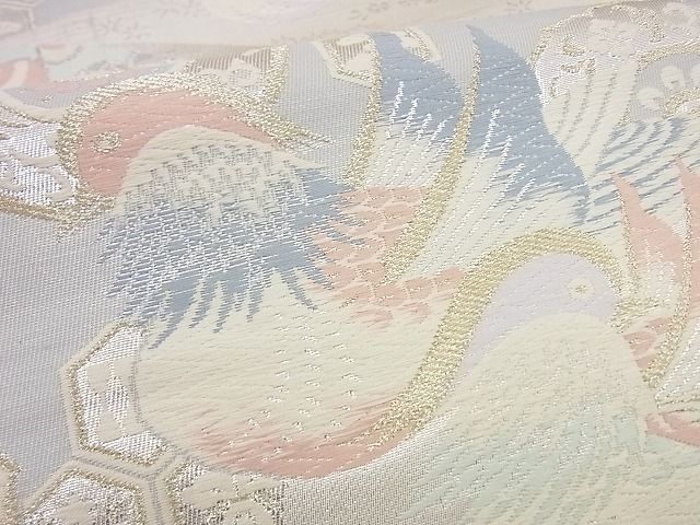 平和屋着物■六通柄袋帯 唐織 地紙鴛鴦吉祥文 銀糸 逸品 n-gt1759