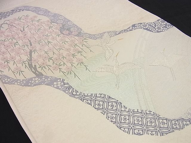 平和屋着物■六通柄袋帯 唐織 道長飛鶴渡り橋花文 金銀糸 逸品 n-gt1766