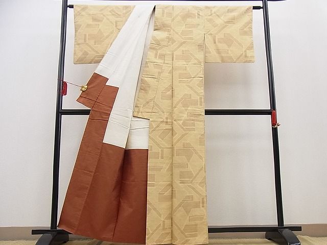 平和屋着物■上質な紬 幾何学文様 逸品 n-gt1980