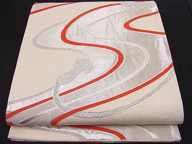 平和屋着物■六通柄袋帯 唐織 流水紐文 銀糸 逸品 n-hj2822
