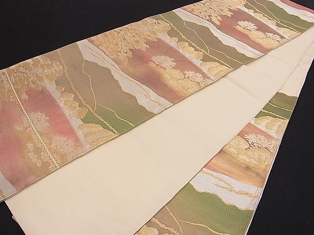 平和屋着物■六通柄袋帯 遠山樹林文 金銀糸 逸品 n-hj2831