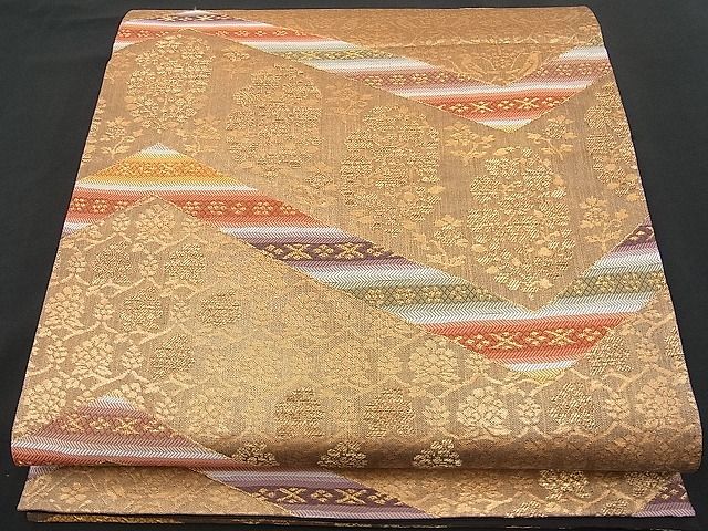 平和屋着物■六通柄袋帯 錦織更紗裂 金糸 逸品 n-hv1588