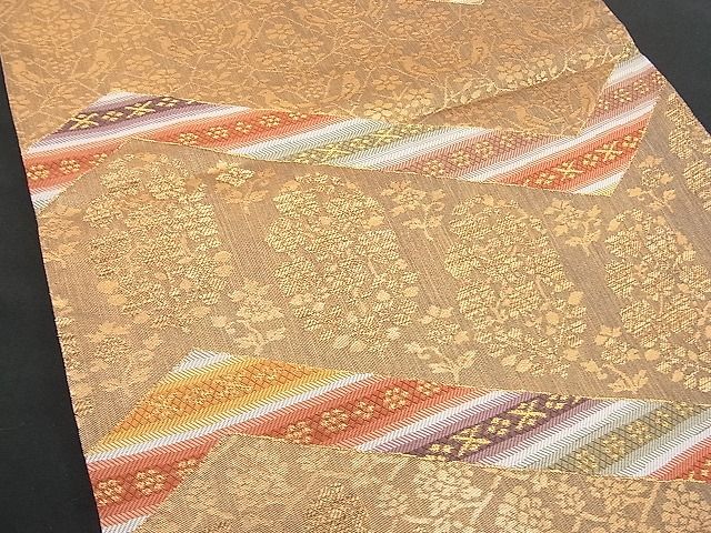 平和屋着物■六通柄袋帯 錦織更紗裂 金糸 逸品 n-hv1588