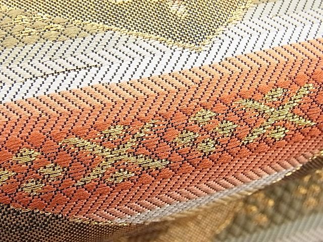 平和屋着物■六通柄袋帯 錦織更紗裂 金糸 逸品 n-hv1588