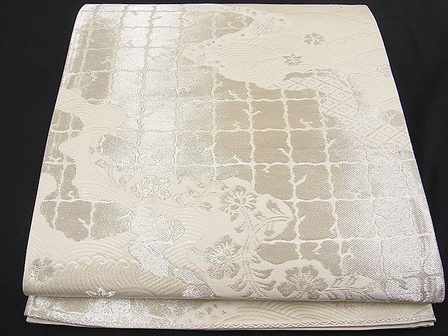 平和屋着物■西陣 六通柄袋帯 道長立波花文 銀糸 逸品 n-hv1603