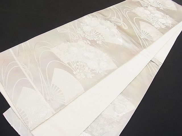 平和屋着物■六通柄袋帯 結び紐扇面花文 銀糸 逸品 n-hv1616