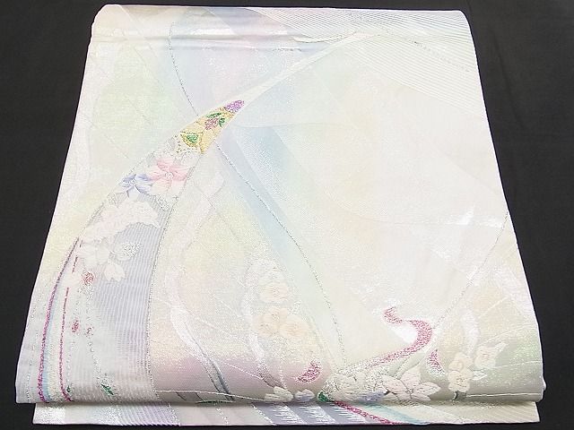 平和屋着物■六通柄袋帯 唐織 孔雀花文 銀糸 逸品 n-hv1627