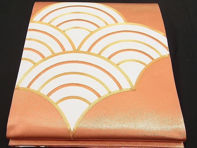 平和屋着物■西陣 太鼓柄袋帯 駒刺繍 青海波 金糸 反端付き 逸品 n-hv1628