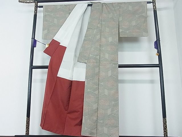 平和屋着物■上質なお召 亀甲繋ぎ 逸品 hy4926
