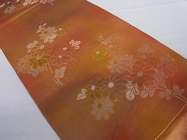 平和屋着物■六通柄袋帯 ふくれ織 菊 金糸 逸品 hy6337