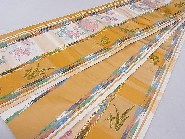 平和屋着物■六通柄袋帯 ふくれ織 草花文 逸品 hy6353