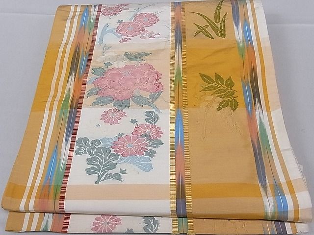 平和屋着物■六通柄袋帯 ふくれ織 草花文 逸品 hy6353