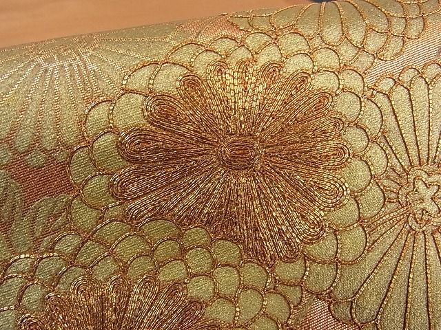 平和屋着物■太鼓柄袋帯 駒刺繍 枝菊 金彩 逸品 ic3794
