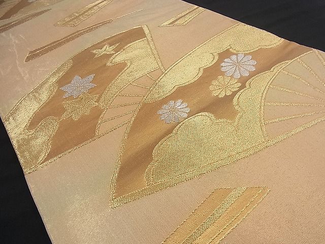 平和屋着物■六通柄袋帯 扇面雲取り花文 金銀糸 逸品 n-if1057