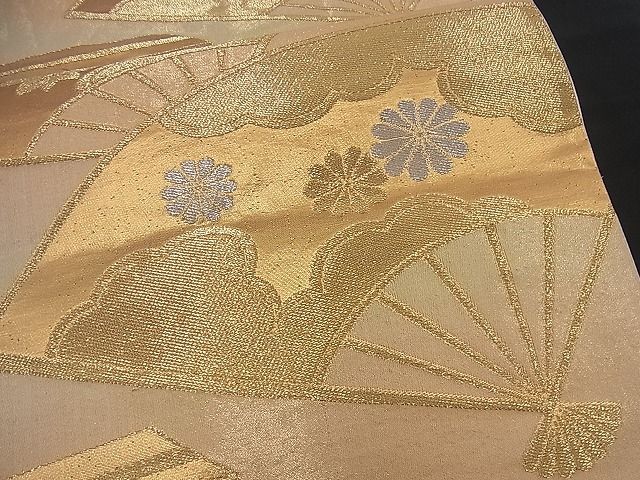 平和屋着物■六通柄袋帯 扇面雲取り花文 金銀糸 逸品 n-if1057