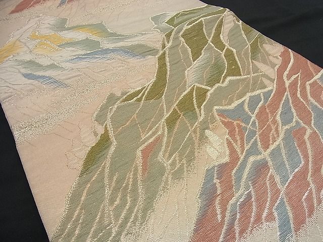 平和屋着物■六通柄袋帯 ふくれ織 遠山文 金糸 逸品 n-if1088