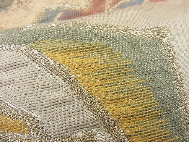 平和屋着物■六通柄袋帯 ふくれ織 遠山文 金糸 逸品 n-if1088