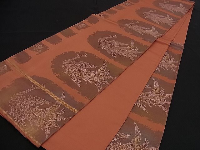 平和屋着物■六通柄袋帯 孔雀花文 金糸 逸品 n-if1187