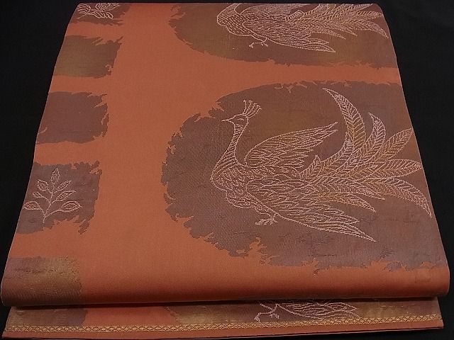 平和屋着物■六通柄袋帯 孔雀花文 金糸 逸品 n-if1187