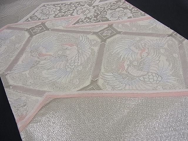 平和屋着物■六通柄袋帯 唐織 吉祥向かい鳥花唐草文 プラチナ箔 逸品 n-if1210
