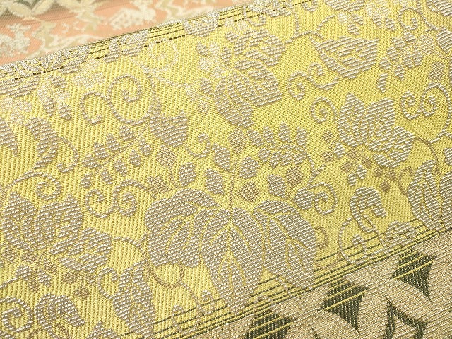 平和屋着物▼六通柄袋帯 金華山織 有栖川桐花文 銀糸 正絹 逸品 DABH7758fe