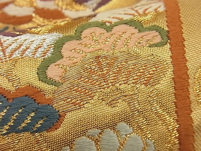 平和屋着物■六通太鼓柄袋帯 唐織 立波吉祥花文 金銀糸 逸品 n-ip0194